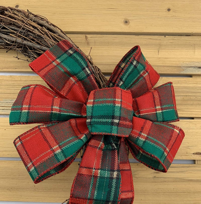 GiftWrap Etc. Green Red Plaid Christmas Bow - 10" Wide, 18" Long Pre-Tied Bow, Tartan, Door Decoration, Swag, Wreath, Garland, Boxing Day, Winter Decor - Image 5
